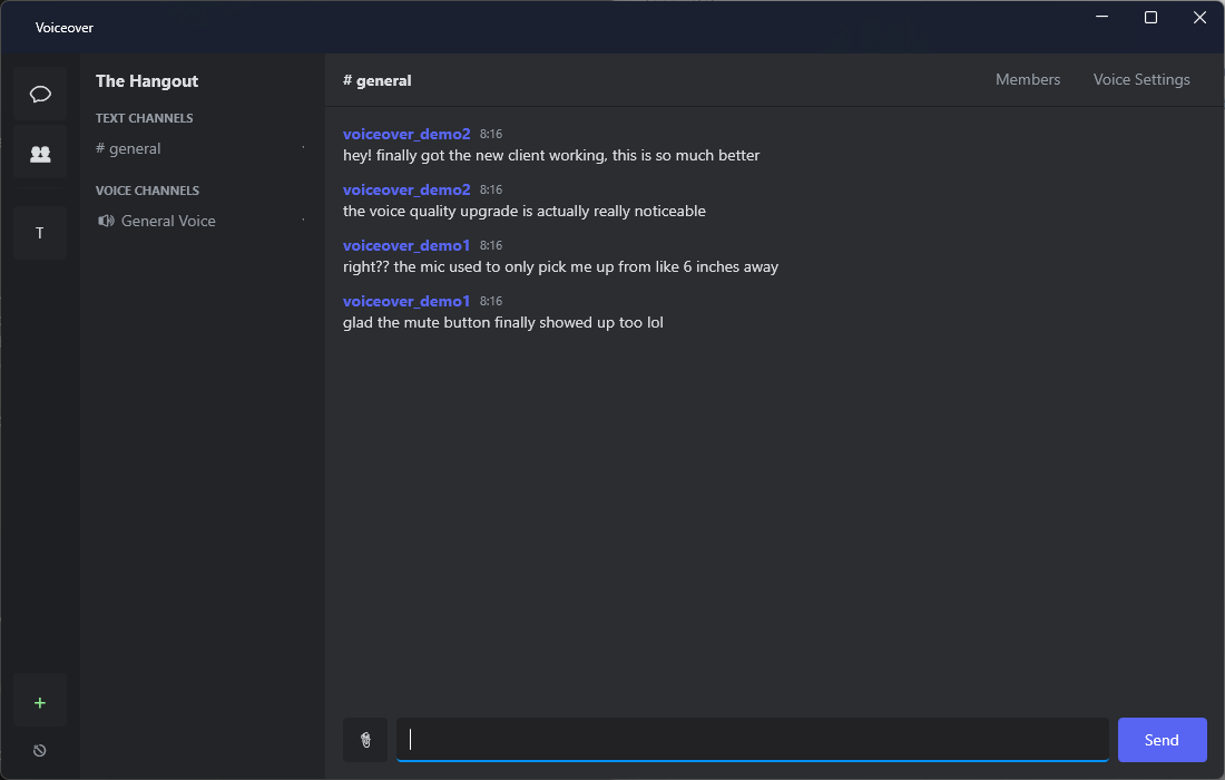 Text channel with a conversation in Voiceover